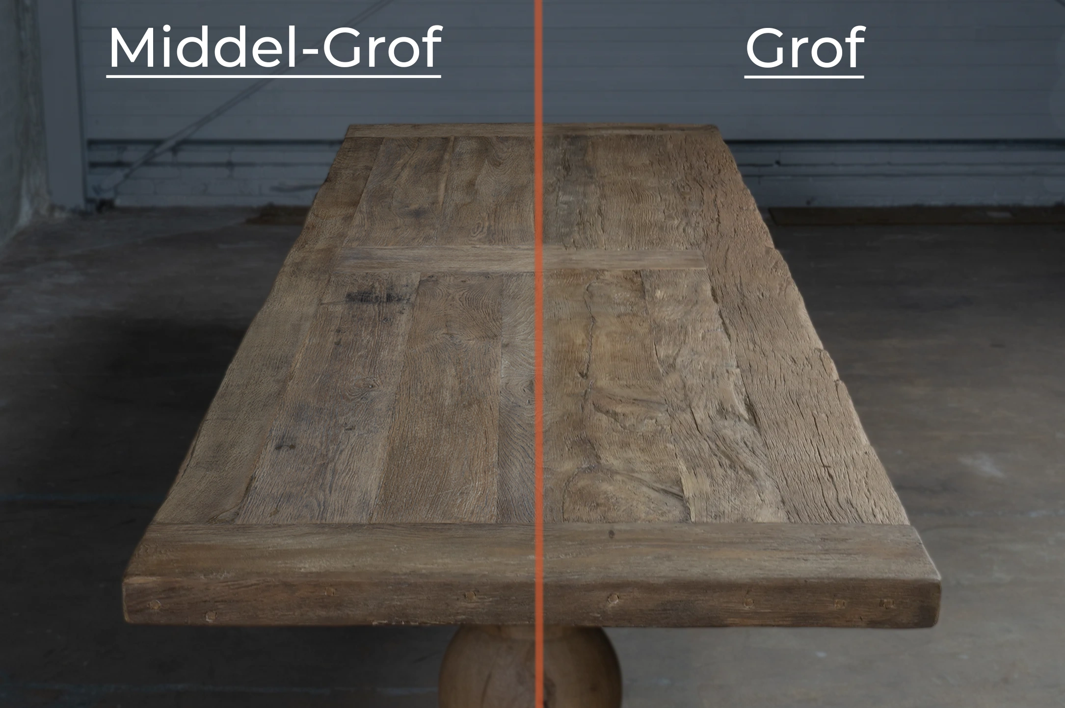 Keuze tafelblad texturen Foto met keuzes voor mogelijke texturen op het tafelblad: Middel-grof en Grof